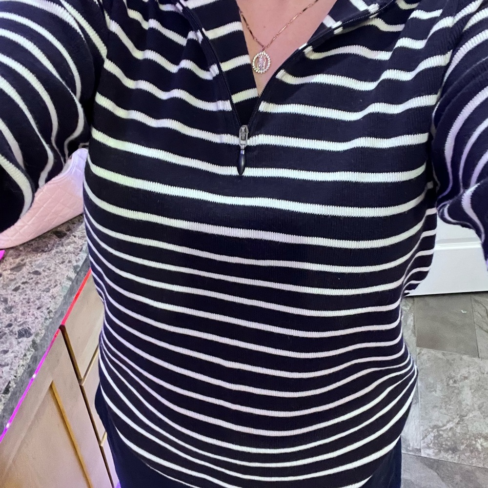 L.L. Bean Navy and White Striped Quarter Zip